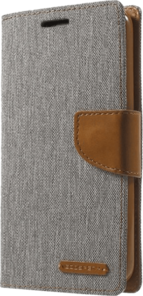 LG G5 SE (H840) oldalra nyíló flipes bőrtok gyári MERCURYCASE textil hatás szürke