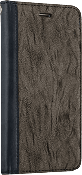 Apple iPhone X oldalra nyíló flipes bőrtok faerezet minta szürke/fekete