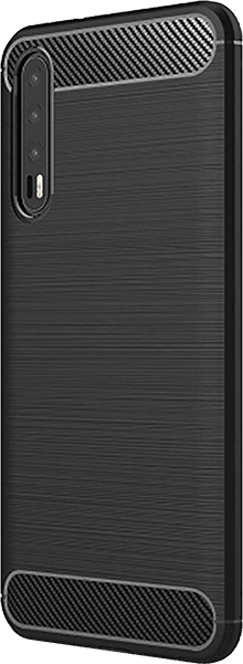 Huawei P20 Pro ütésálló szilikon tok szálcsiszolt-karbon minta légpárnás sarok fekete