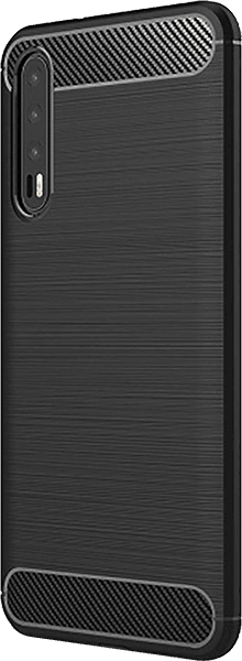 Huawei P20 Pro ütésálló szilikon tok szálcsiszolt-karbon minta légpárnás sarok fekete