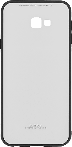 Samsung Galaxy J4 Plus (J415F) kemény üveg hátlap fekete szilikon kerettel fehér