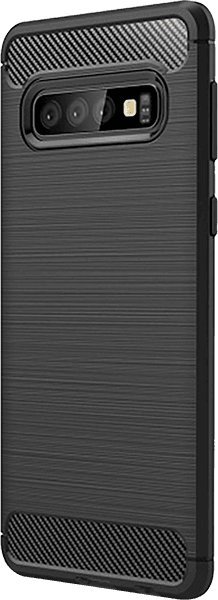 Samsung Galaxy S10 (SM-G973) ütésálló szilikon tok szálcsiszolt-karbon minta légpárnás sarok fekete