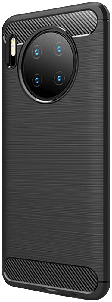 Huawei Mate 30 ütésálló szilikon tok szálcsiszolt-karbon minta légpárnás sarok fekete