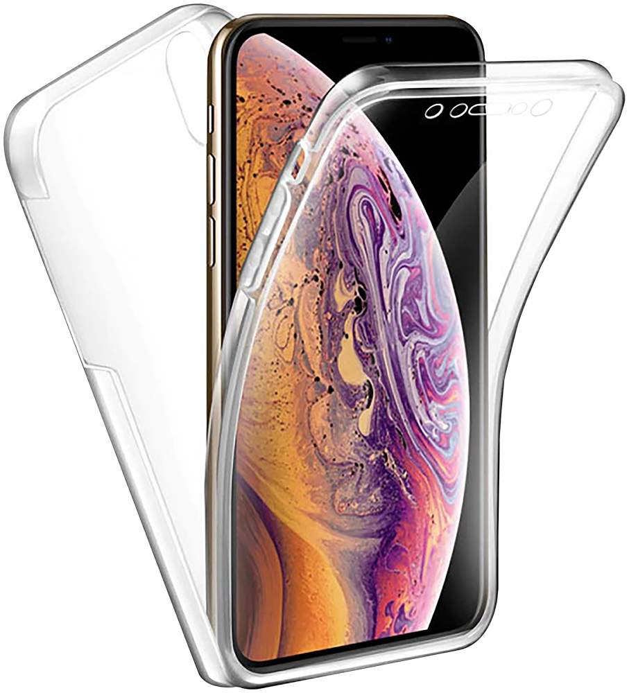 Apple iPhone X kemény hátlap szilikon előlap 360 ° védelem átlátszó