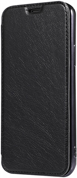 Huawei Y5P oldalra nyíló flipes bőrtok átlátszó szilikon hátlap, fémhatású keret fekete