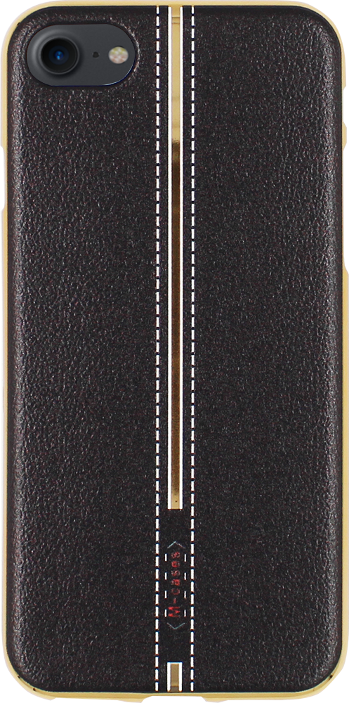 Apple iPhone 8 szilikon tok bőrhatású középen varrott mintával fekete arany kerettel
