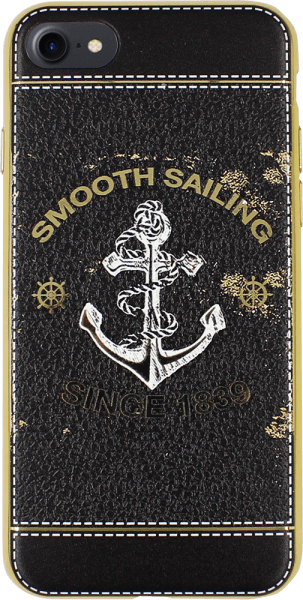 Apple iPhone 7 szilikon tok bőrhatású smooth sailing mintás fekete/arany