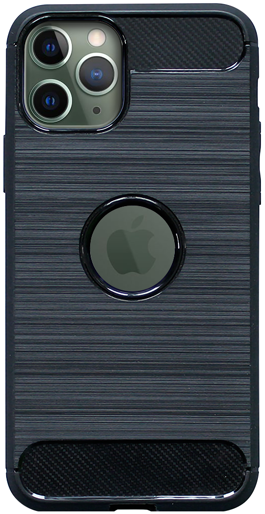 Apple iPhone 11 Pro ütésálló szilikon tok szálcsiszolt-karbon minta légpárnás sarok logó kihagyós fekete