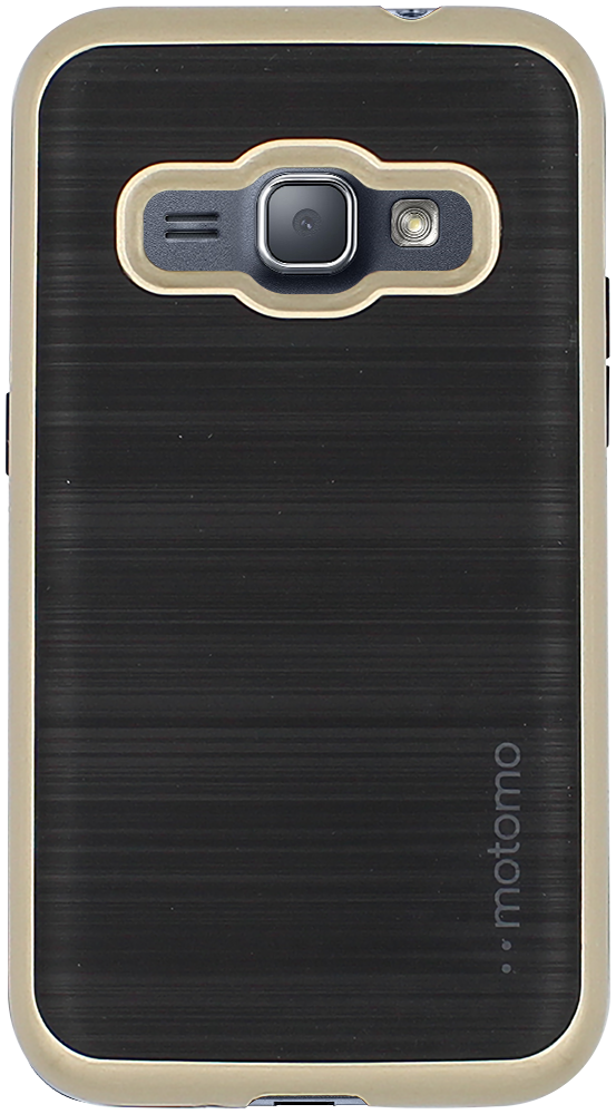 Samsung Galaxy J1 2016 (J120) szilikon tok arany műanyag keret szálcsiszolt minta fekete