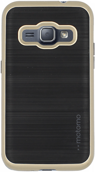 Samsung Galaxy J1 2016 (J120) szilikon tok arany műanyag keret szálcsiszolt minta fekete