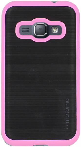 Samsung Galaxy J1 2016 (J120) szilikon tok rózsaszín műanyag keret szálcsiszolt minta fekete