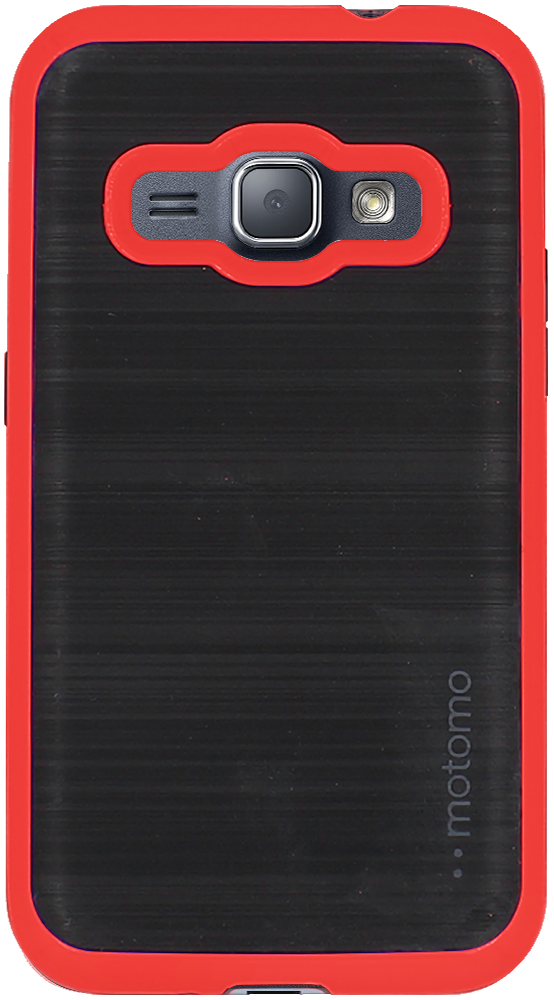 Samsung Galaxy J1 2016 (J120) szilikon tok piros műanyag keret szálcsiszolt minta fekete