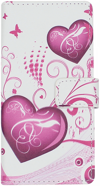 Sony Xperia XZ (F8331) oldalra nyíló flipes bőrtok szív mintás rózsaszín