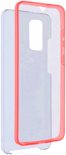 Samsung Galaxy S20 Ultra (SM-G988B) kemény hátlap szilikon előlap piros kerettel 360° védelem átlátszó