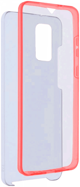 Samsung Galaxy S20 Ultra (SM-G988B) kemény hátlap szilikon előlap piros kerettel 360° védelem átlátszó