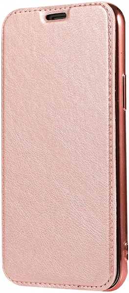 Samsung Galaxy Note 10 Lite (SM-N770F) oldalra nyíló flipes bőrtok átlátszó szilikon hátlap, fémhatású keret rozéarany