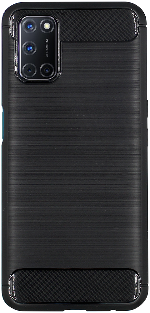 Oppo A72 ütésálló szilikon tok szálcsiszolt-karbon minta légpárnás sarok fekete