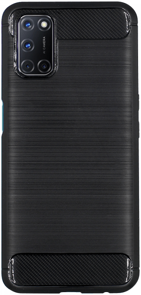 Oppo A72 ütésálló szilikon tok szálcsiszolt-karbon minta légpárnás sarok fekete