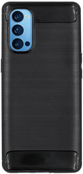 Oppo Reno4 Pro 5G ütésálló szilikon tok szálcsiszolt-karbon minta légpárnás sarok fekete