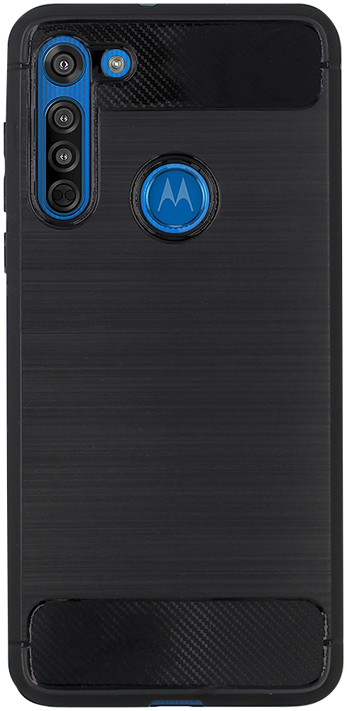 Motorola Moto G8 ütésálló szilikon tok szálcsiszolt-karbon minta légpárnás sarok fekete