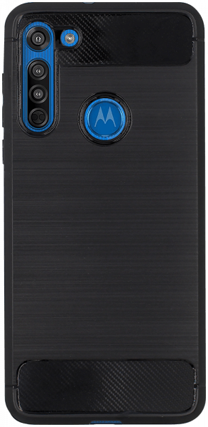 Motorola Moto G8 ütésálló szilikon tok szálcsiszolt-karbon minta légpárnás sarok fekete