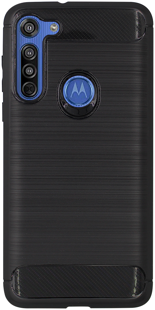 Motorola Moto G8 Power ütésálló szilikon tok szálcsiszolt-karbon minta légpárnás sarok fekete