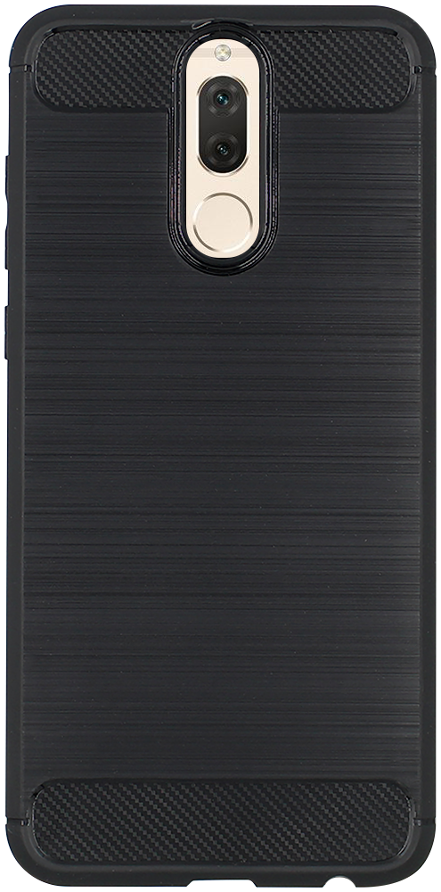 Huawei Mate 10 ütésálló szilikon tok szálcsiszolt-karbon minta légpárnás sarok fekete