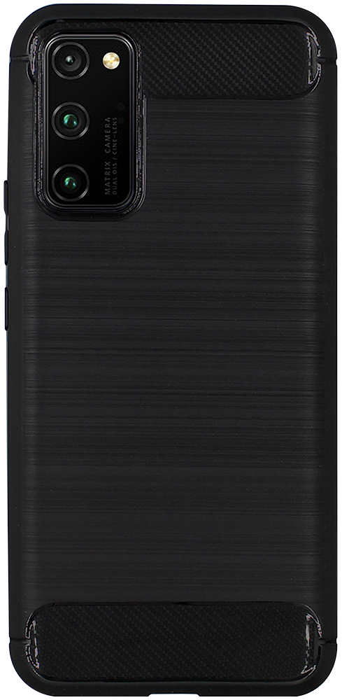 Huawei Honor View 30 Pro ütésálló szilikon tok szálcsiszolt-karbon minta légpárnás sarok fekete
