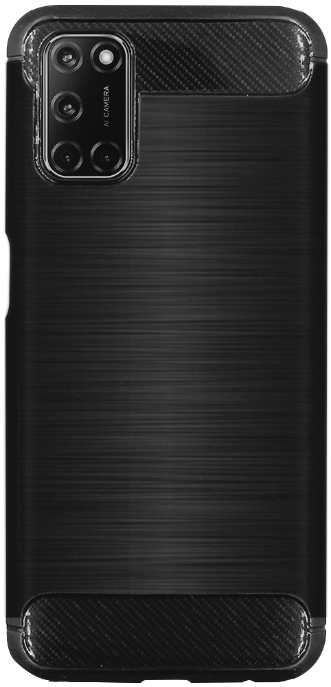 Oppo A52 ütésálló szilikon tok szálcsiszolt-karbon minta légpárnás sarok fekete
