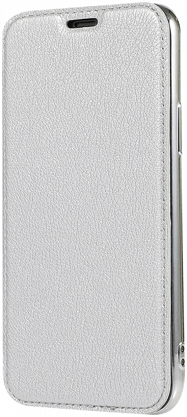 Samsung Galaxy Note 20 (SM-N980F) oldalra nyíló flipes bőrtok átlátszó szilikon hátlap, fémhatású keret ezüst