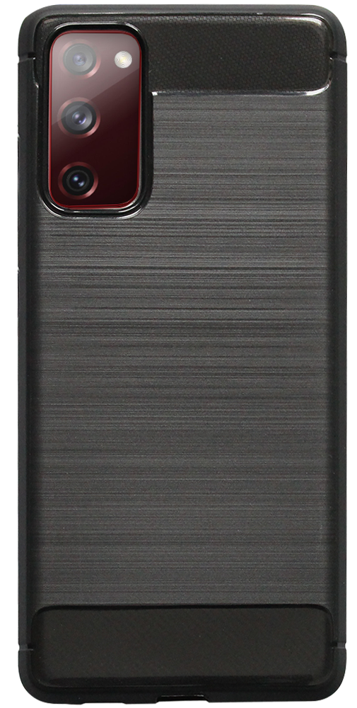 Samsung Galaxy S20 FE ütésálló szilikon tok szálcsiszolt-karbon minta légpárnás sarok fekete