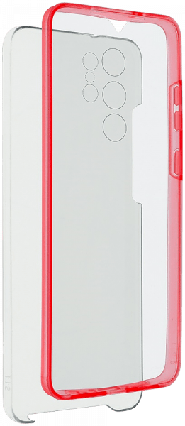Samsung Galaxy S21 Ultra 5G (SM-G998B) kemény hátlap szilikon előlap piros kerettel 360 ° védelem átlátszó