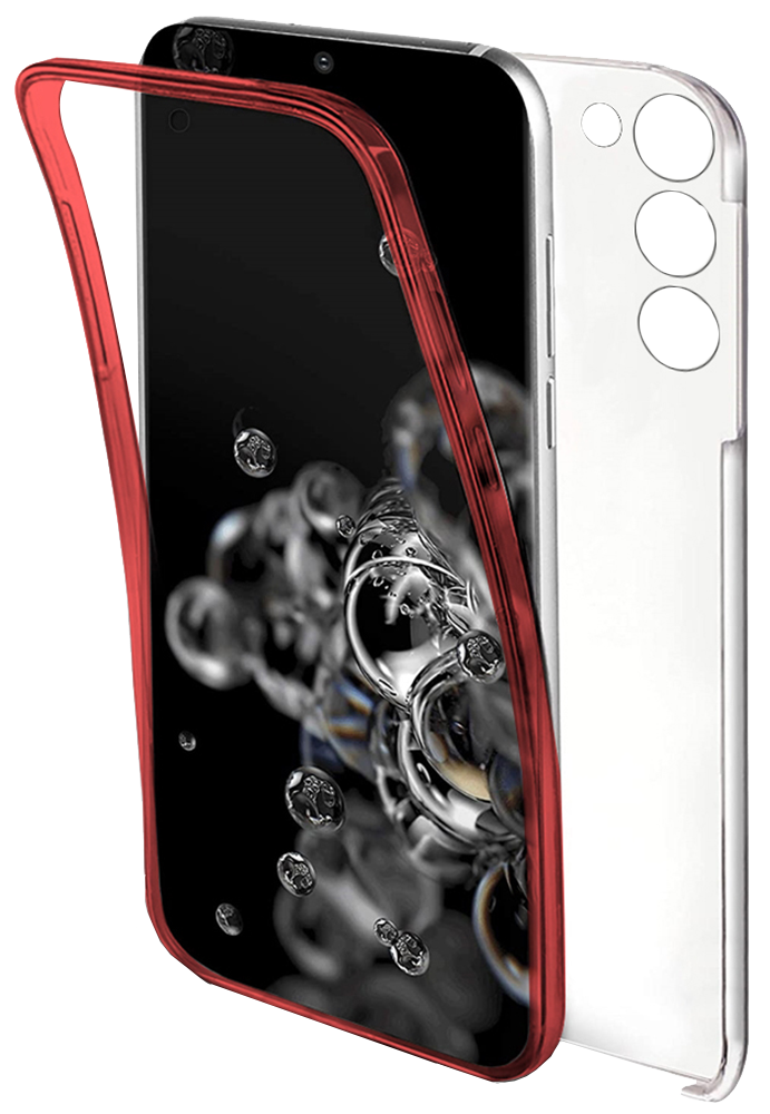 Samsung Galaxy S21 Plus 5G (SM-G996B) kemény hátlap szilikon előlap piros kerettel 360 ° védelem átlátszó