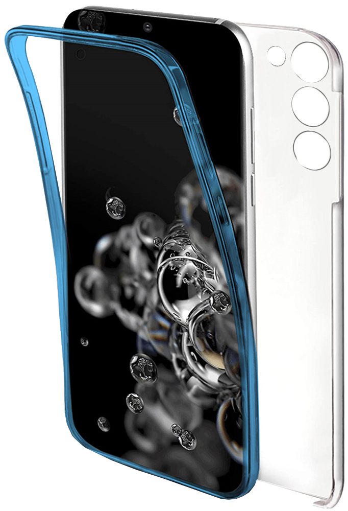 Samsung Galaxy S21 5G (SM-G991B) kemény hátlap szilikon előlap kék kerettel 360 ° védelem átlátszó