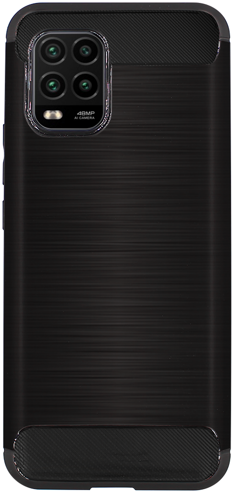 Xiaomi Mi 10 Lite 5G ütésálló szilikon tok szálcsiszolt-karbon minta légpárnás sarok fekete