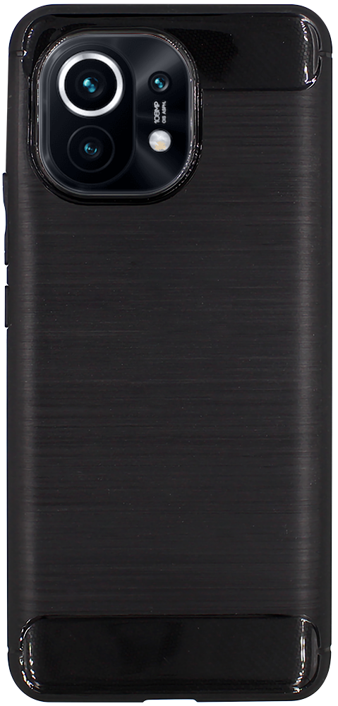 Xiaomi Mi 11 ütésálló szilikon tok szálcsiszolt-karbon minta légpárnás sarok fekete