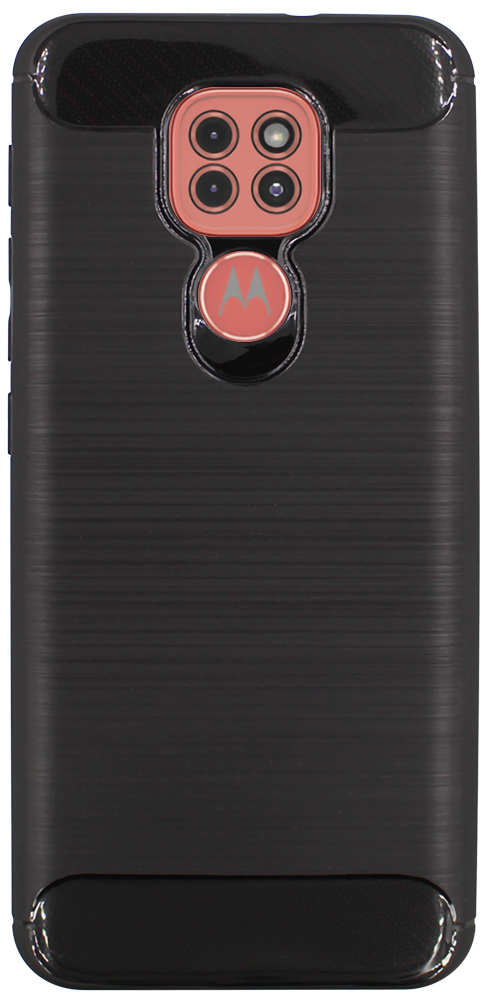 Motorola Moto G9 Play ütésálló szilikon tok szálcsiszolt-karbon minta légpárnás sarok fekete