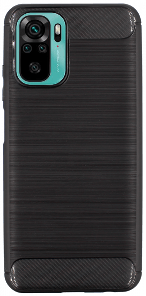 Xiaomi Redmi Note 10s ütésálló szilikon tok szálcsiszolt-karbon minta légpárnás sarok fekete