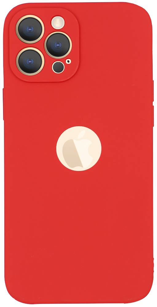 Apple iPhone 12 Pro Max szilikon tok logó kihagyós kameravédővel matt piros