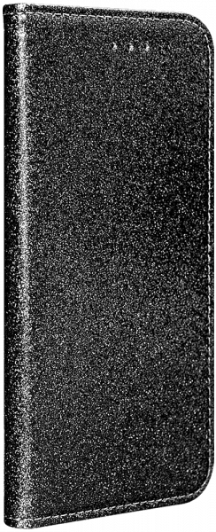 Oppo A53 2020 oldalra nyíló flipes bőrtok csillámos fekete