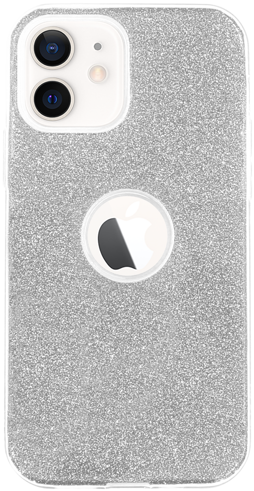 Apple iPhone 12 szilikon tok csillogó hátlap logó kihagyós ezüst