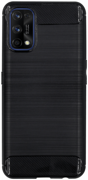 Realme 7 Pro ütésálló szilikon tok szálcsiszolt-karbon minta légpárnás sarok fekete