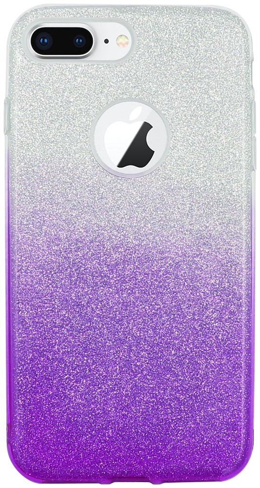 Apple iPhone 8 Plus szilikon tok csillogó hátlap logónál átlátszó lila/ezüst