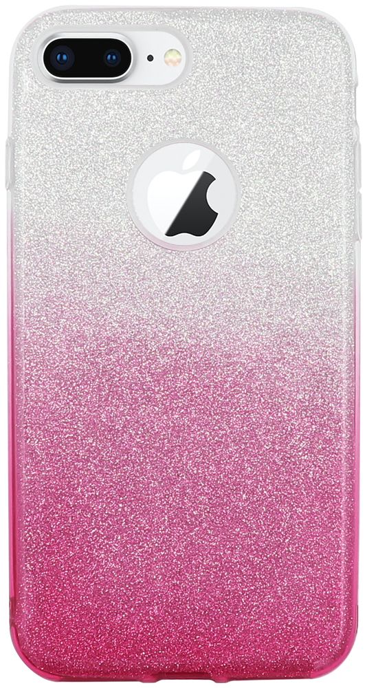 Apple iPhone 7 Plus szilikon tok csillogó hátlap logónál átlátszó rózsaszín/ezüst