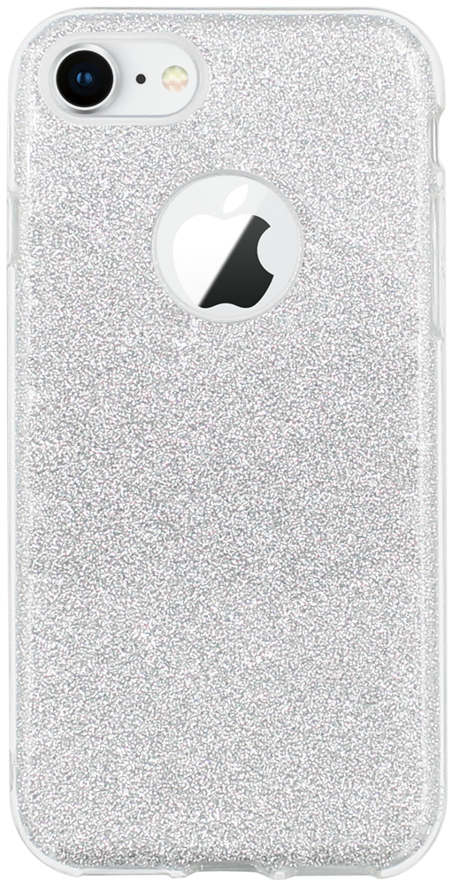 Apple iPhone 8 szilikon tok csillogó hátlap logónál átlátszó ezüst