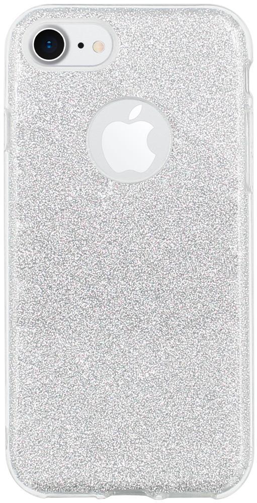 Apple iPhone 7 szilikon tok csillogó hátlap logónál átlátszó ezüst