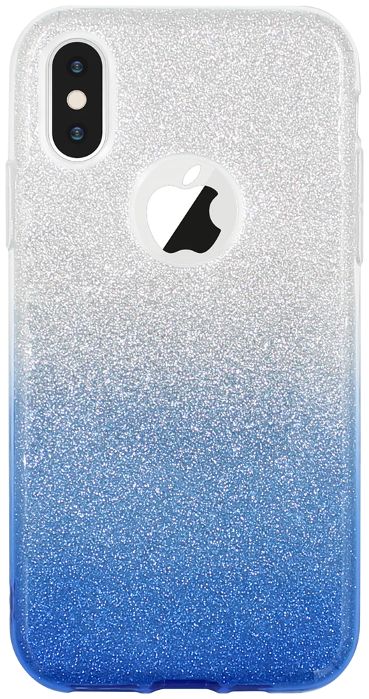 Apple iPhone XS szilikon tok csillogó hátlap logónál átlátszó kék/ezüst