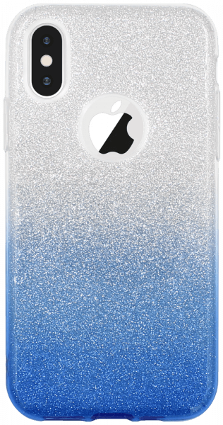 Apple iPhone XS szilikon tok csillogó hátlap logónál átlátszó kék/ezüst