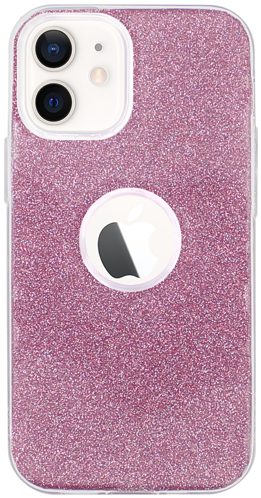 Apple iPhone 12 Mini szilikon tok csillogó hátlap logó kihagyós rózsaszín