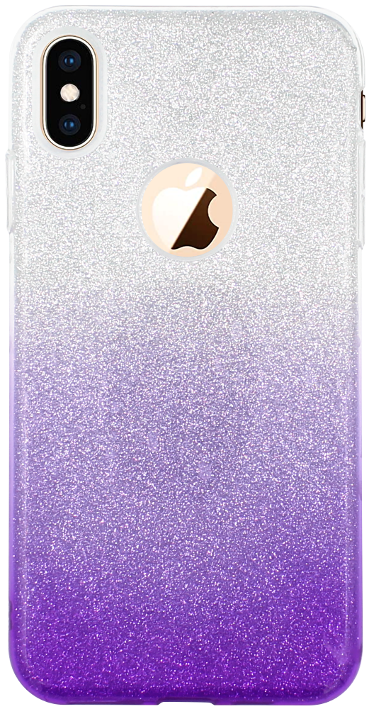 Apple iPhone XS Max szilikon tok csillogó hátlap logónál átlátszó lila/ezüst